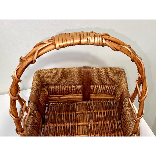 Wicker & Rattan Basket Handled Basket For Sale - Image 4 of 11