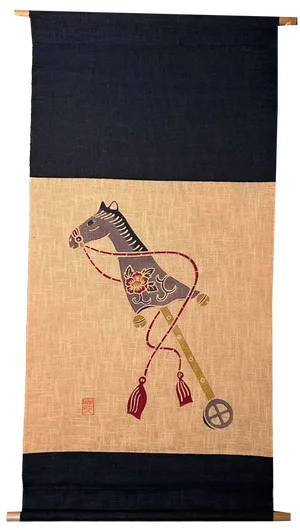 Vintage Japanese Scroll of Toy Horse, 1980s