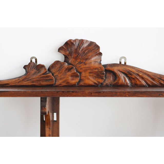 Antique Art Nouveau Ginko Wall Shelf in Walnut, France, 1900 For Sale - Image 10 of 16