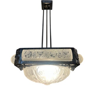 Art Deco Chandelier in Glass and Wrought Iron, 1930s For Sale