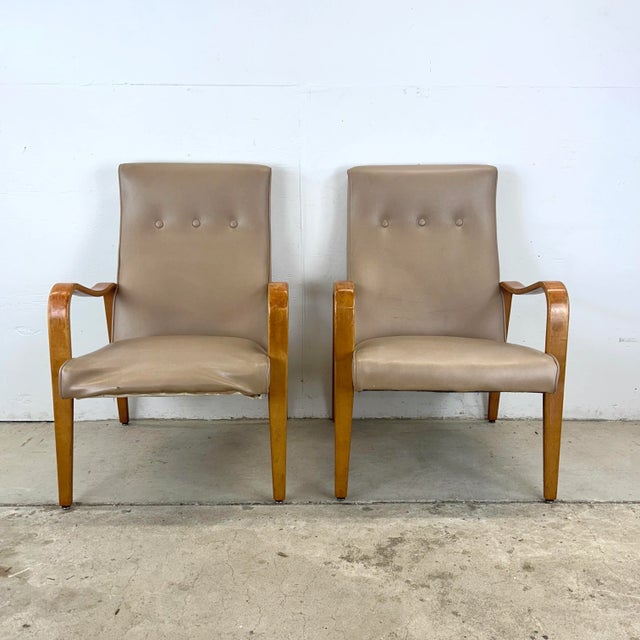 Mid-Century Modern Pair Mid-Centry Bentwood Arm Chairs Attr. Thonet For Sale - Image 3 of 12