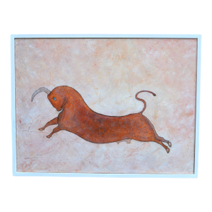 Leaping Bull, Contemporary Oil Painting by Penny Rumble, Framed