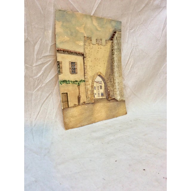 This is a beautiful French artist rendition of a village entry in southern France. Watercolor on heavy weight artist...