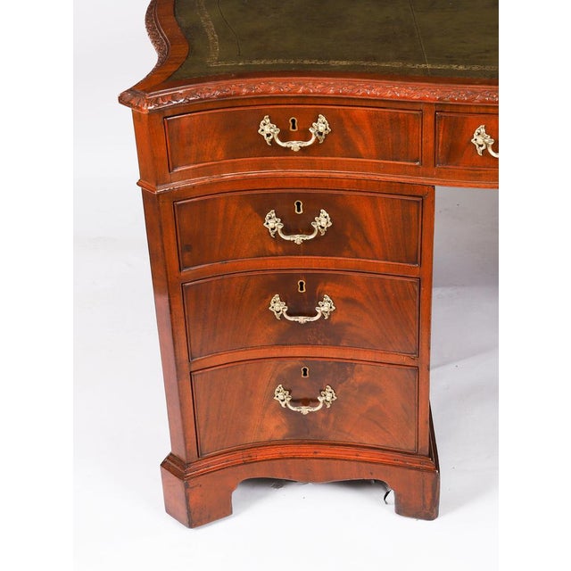 Antique 20th Century Flame Mahogany Serpentine Partners Pedestal Desk, 1890s For Sale - Image 13 of 18
