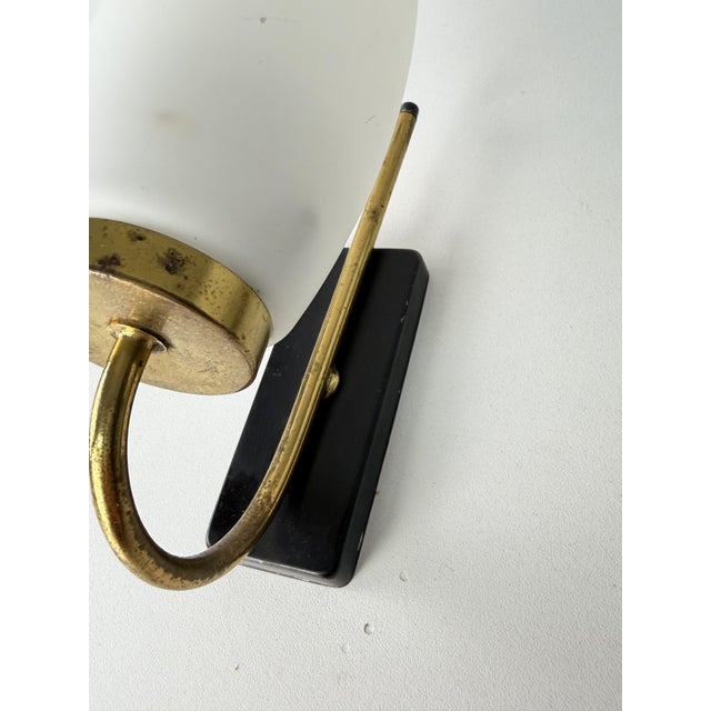Vintage Opal Glass and Brass Wall Lamps, 1950s, Set of 2 For Sale - Image 10 of 12