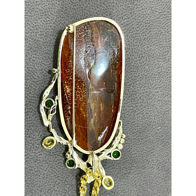 Approximately 80 Ct Natural Amber Tsavorite & Yellow Sapphire Necklace / Pin 18 Karat Yellow Gold Beautiful intense color...