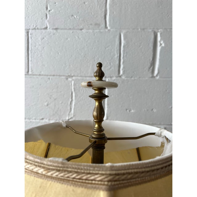 Vintage Green Glass Table Lamp With Ornate Bronze Base & Marble Footed Stand For Sale In New York - Image 6 of 9