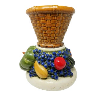 Vintage Topiary Porcelain Fruit Plant Stand With Basket Weave Cache Pot For Sale