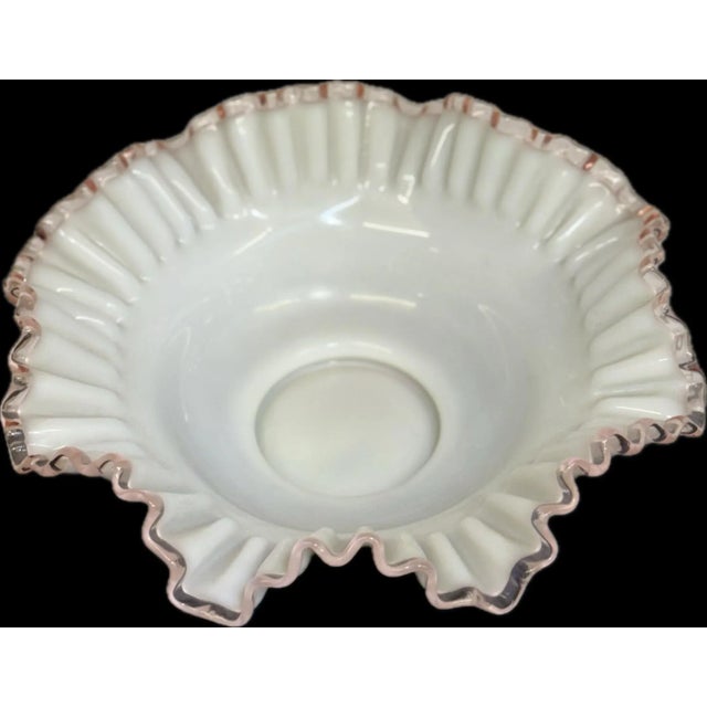 Mid-Century Modern Mid 20th Century Fenton Rose Crest Crimped Milk Glass Bowl For Sale - Image 3 of 6