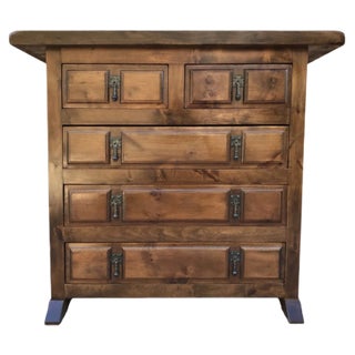 Spanish Catalan Carved Walnut Chest of Drawers, Highboy or Console, 1920s For Sale