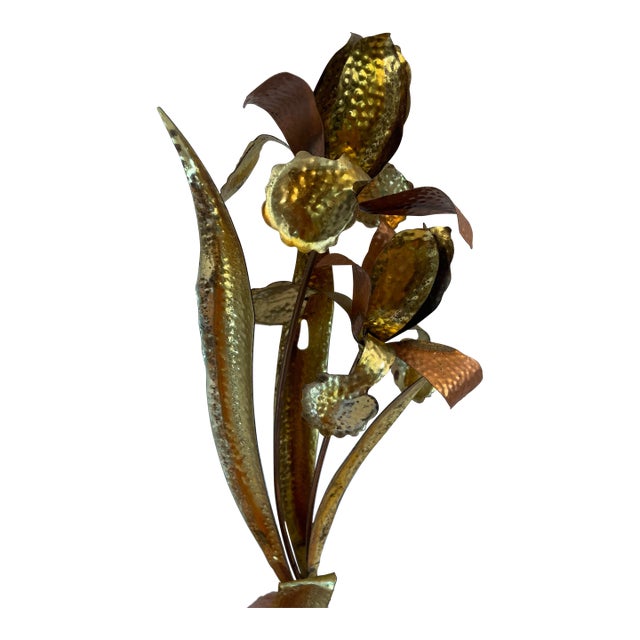 Vintage Brutalist Metal Flower Wall Sculpture For Sale