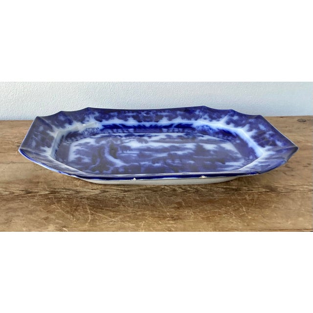 Vintage Boho Blue Willow Octagon Ceramic Platter For Sale - Image 9 of 12