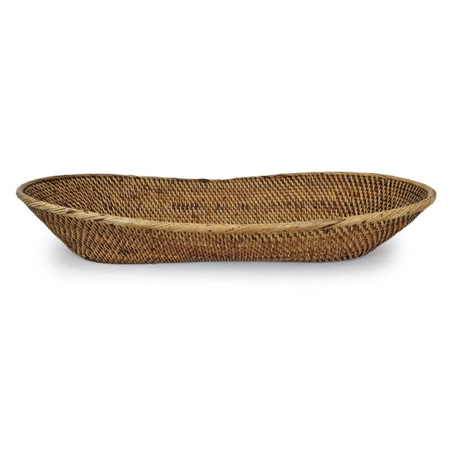 Vintage useful and decorative hand woven tea stained finish rattan oval plate/bowl. Each handmade so each may be slightly...