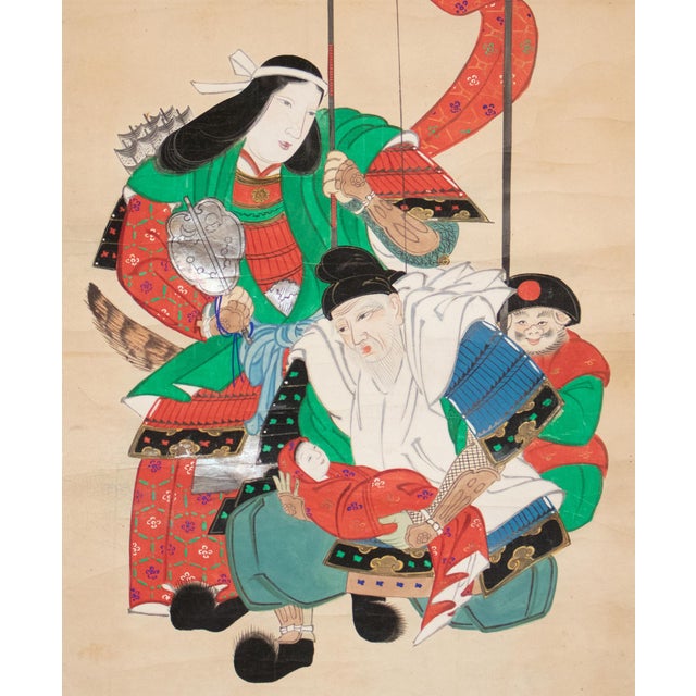 Early Showa Era Japanese scroll painting depicts famous Japanese minister Takenouchi no Sukune and the famous Japanese...