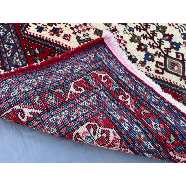 Red Vintage Handmade Shirazi Wool Rug 3'6" X 5' Tribal Caucasian Area Carpet For Sale - Image 8 of 8