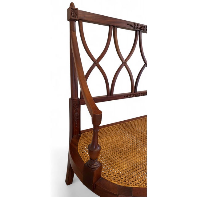 Vintage Regency Carved Wood & Cane Seat Bench For Sale - Image 10 of 12