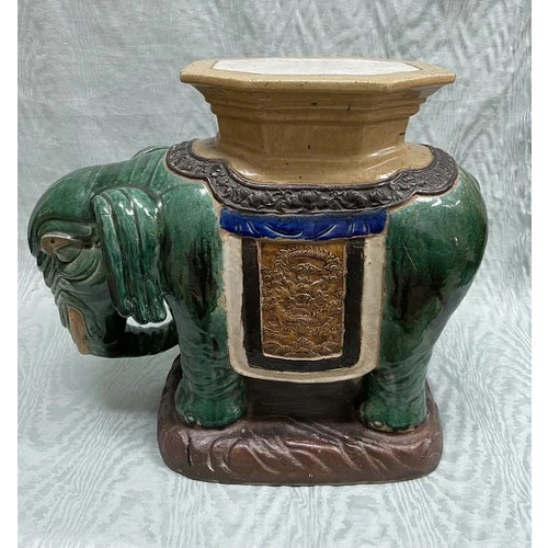Antique Chinese Circa 1900 Shiwan Pottery Elephant Figure Garden Seat or Stand For Sale - Image 9 of 12