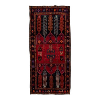 Vintage Handmade Persian Red Geometric Wool Runner Rug 4'9" X 10'2" For Sale