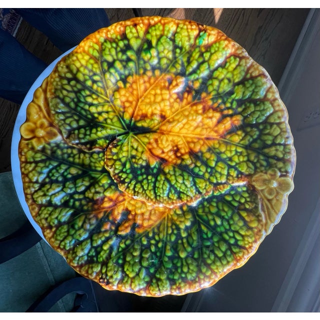 Antique German Majorca Begonia Pedestal Plate measuring 10 inches across. Very few chips to the underside, not visible...