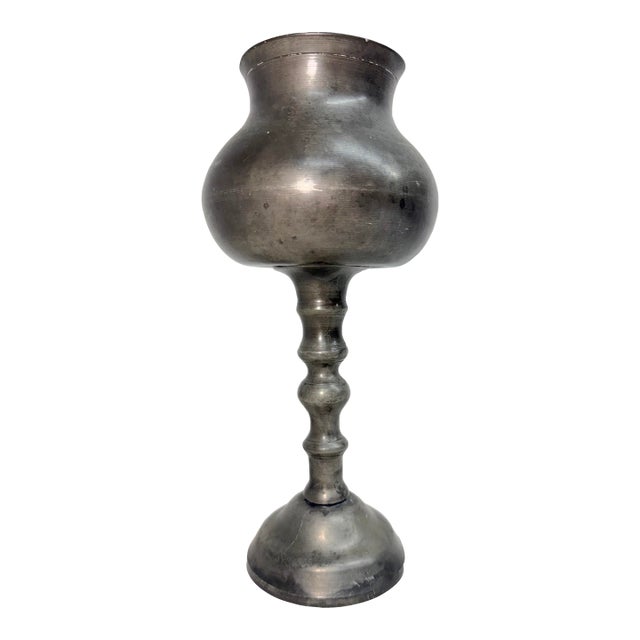Rare Antique 17th Century English Renaissance Turned Pewter Stem Chalice Mug For Sale