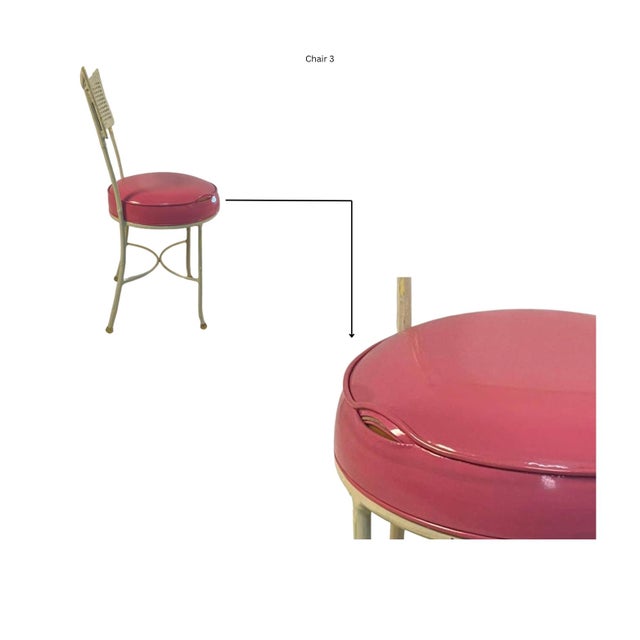 1950s Table & 4 Faux Cane and Bamboo Iron Chairs in Pink Vegan Leather For Sale - Image 14 of 18