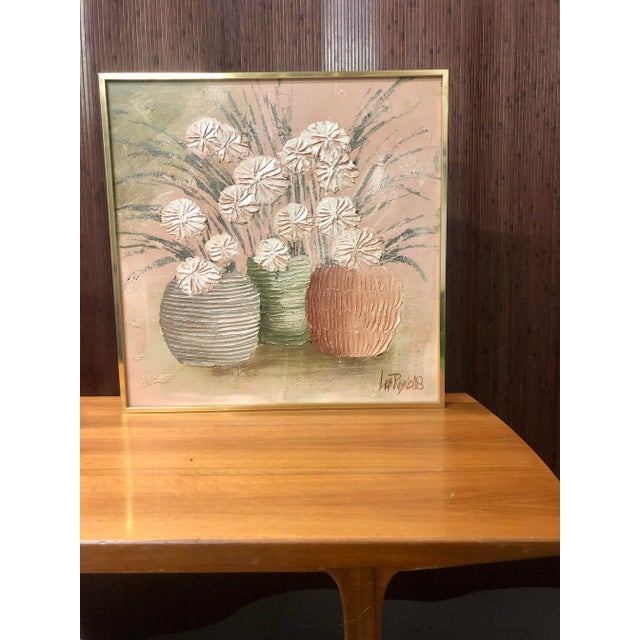 1970s Pair Framed Signed Paintings of Still Life Flowers in Vases For Sale - Image 5 of 11