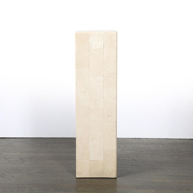 Pair of Mid-Century Modernist Tessellated Travertine Pedestals For Sale - Image 11 of 16