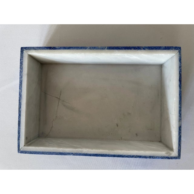 Early 21st Century Hand Carved Lapis Lazuli Mosaic & Marble Interior Jewelry Box For Sale - Image 10 of 12