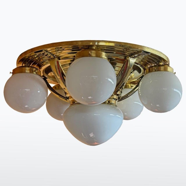 Art Nouveau Brass and Glass Ceiling Light, 1920s For Sale - Image 3 of 7