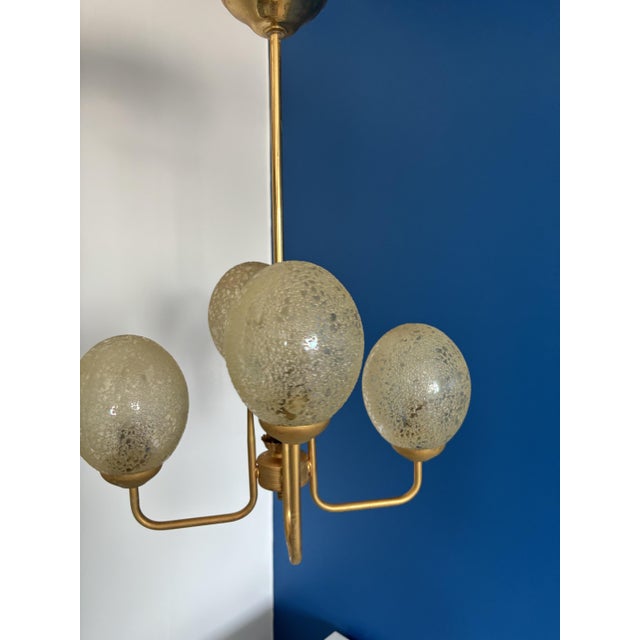 Gold Vintage Brass Suspension and Glass Egg Globe in Gold, 1950s For Sale - Image 8 of 8