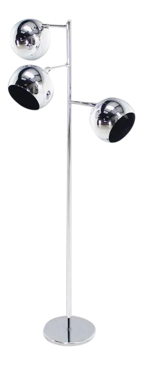 Koch Lowy Three Globe Shades Chrome Adjustable Floor Lamp