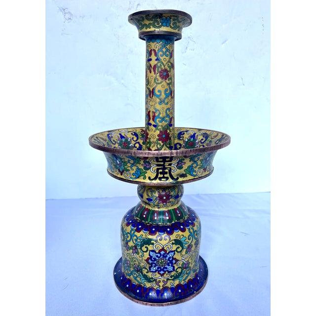 19th Century Chinese Imperial Yellow Cloisonné Enamel Pricket Candle Holders - A Pair For Sale - Image 10 of 18