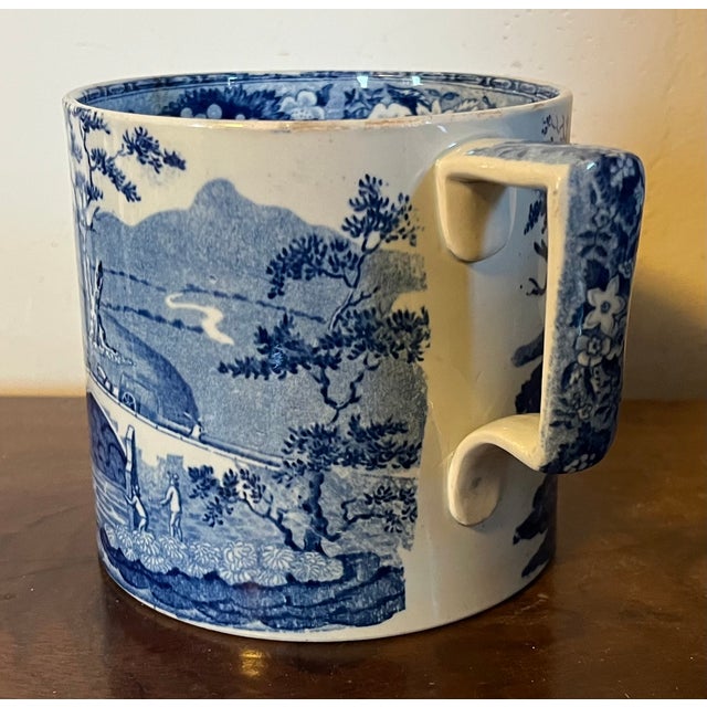 Antique Early 19th Century English George III Staffordshire Pearlware Blue & White Pottery Porter's Tankard Mug Circa 1820 For Sale - Image 9 of 14