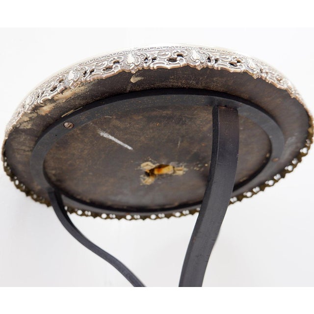 Wrought Iron Tripod Side Table with Brass Decorations and Alabaster Top, 1950s For Sale - Image 13 of 15