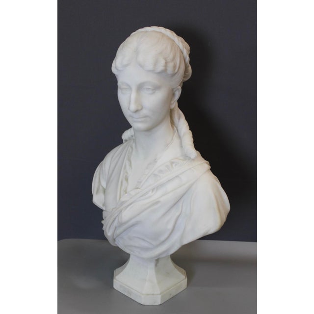 H. F. Iselin, Bust of a Woman, 1873, Carrara Marble For Sale - Image 6 of 17