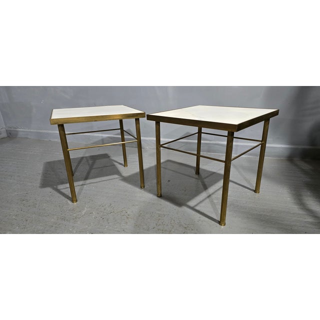 Metal French Marble and Brass Lamp Tables, 1930, Set of 2 For Sale - Image 7 of 8