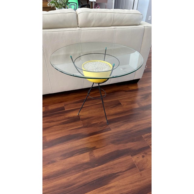 1960s 1960s Mid Century Modern German Iron Tripod Planter Accent Table With Round Glass - Set of 3 For Sale - Image 5 of 8