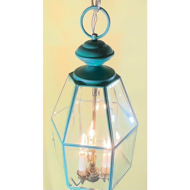 Vintage Hexagonal Solid Brass Hanging Lantern / Foyer Pendant Light 24”h X 10” W For Sale - Image 11 of 18