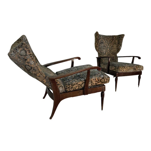 Pair of Reclining Wingback Armchairs by Paolo Buffa, 1950 For Sale