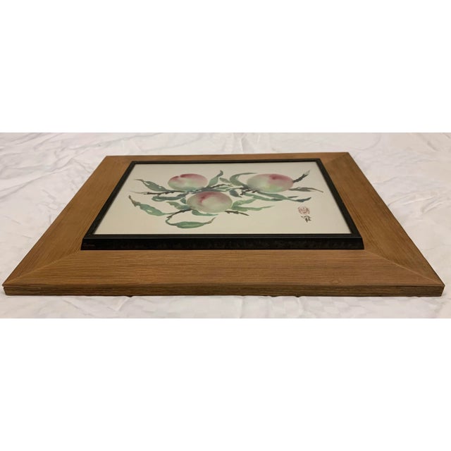Japanese Vintage Japanese Watercolor Artwork in Bamboo Frame For Sale - Image 3 of 9