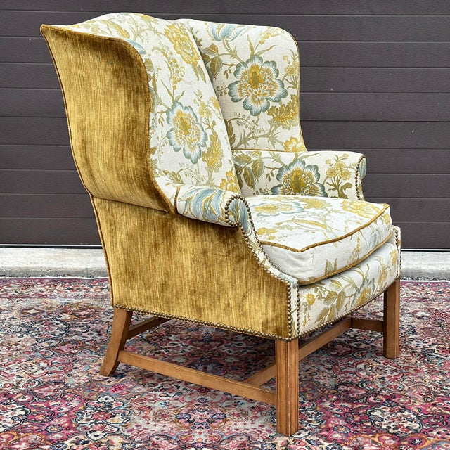 Chippendale Vintage Drexel Heritage Chippendale Style Wingback Lounge Chair For Sale - Image 3 of 11