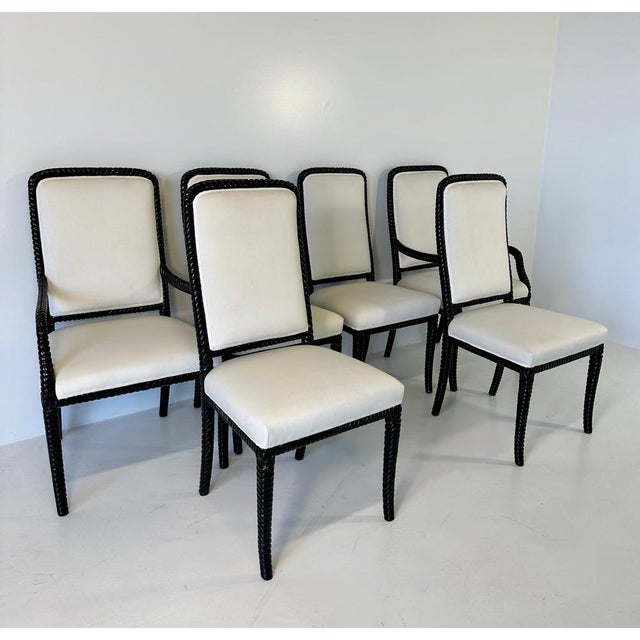 This set of six Art Deco style chairs was produced in Italy. 1980s. The set is composed by 4 chairs and 2 capital chairs...