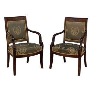 Pair 19th Century French Empire Period Mahogany Armchairs ~ Fauteuils For Sale