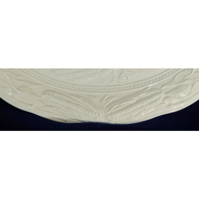 Traditional Large Vintage Santos Portugal White Glazed Ceramic Embossed Turkey Serving Platter For Sale - Image 3 of 11