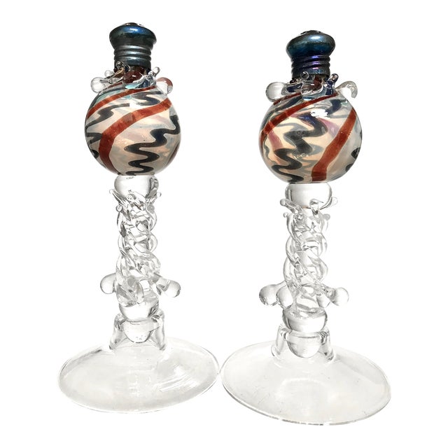 Venetian Style Hand-Blown Art Glass Salt & Pepper Shakers- a Pair For Sale