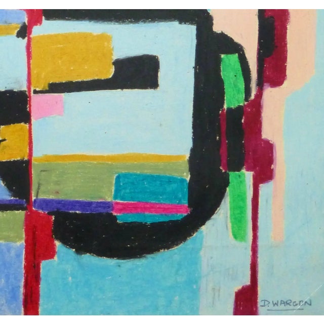 Mid-century oil pastel abstract incorporating a vast array of color and unique shapes by artist D. Wargon, circa 1950....