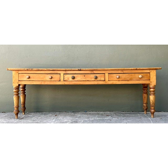 Vintage Primitive Long Pine Console For Sale - Image 11 of 12