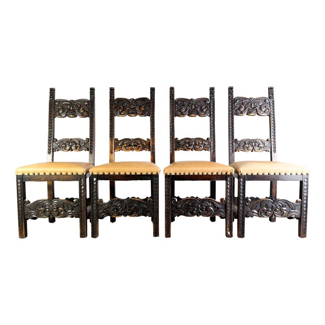 Neo-Baroque Chairs in Leather, Set of 4 For Sale