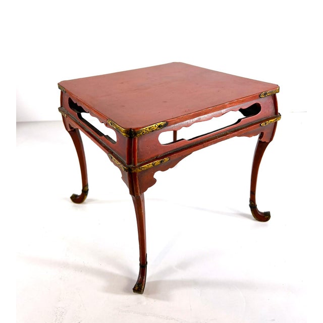 Japanese Small Antique Japanese Red Lacquer Stand For Sale - Image 3 of 7