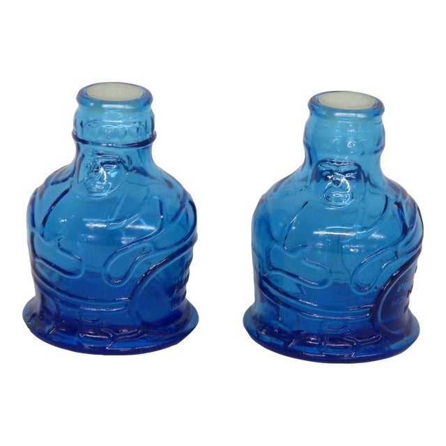Wheaton Nj Pocahontas Indian Herbs 2pc Pair Blue Glass Salt Pepper Shakers 4926b For Sale